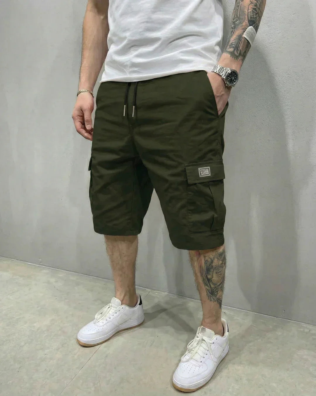Mens Cargo Shorts With Drawstring Waist And Large Flap Pockets