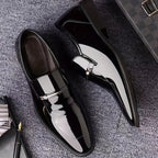 Men's Patent Leather Penny Loafers Pointed Toe Slip On Dress Shoes