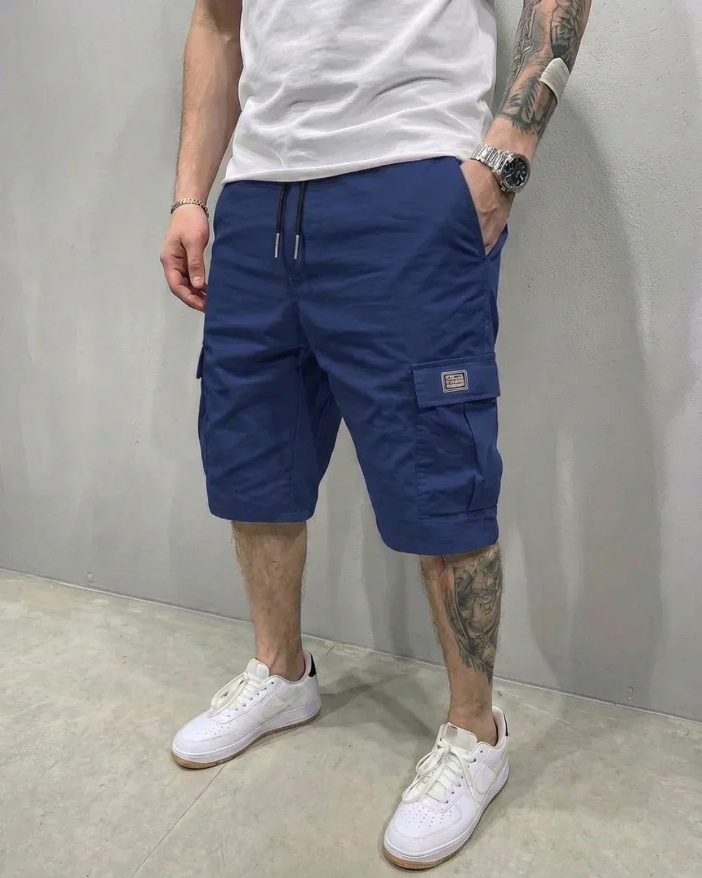 Mens Cargo Shorts With Drawstring Waist And Large Flap Pockets