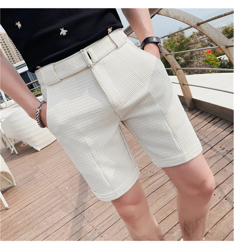 Sammy Jackson Quinten Slim Fit Men's Plaid Knee Length Shorts With Belt
