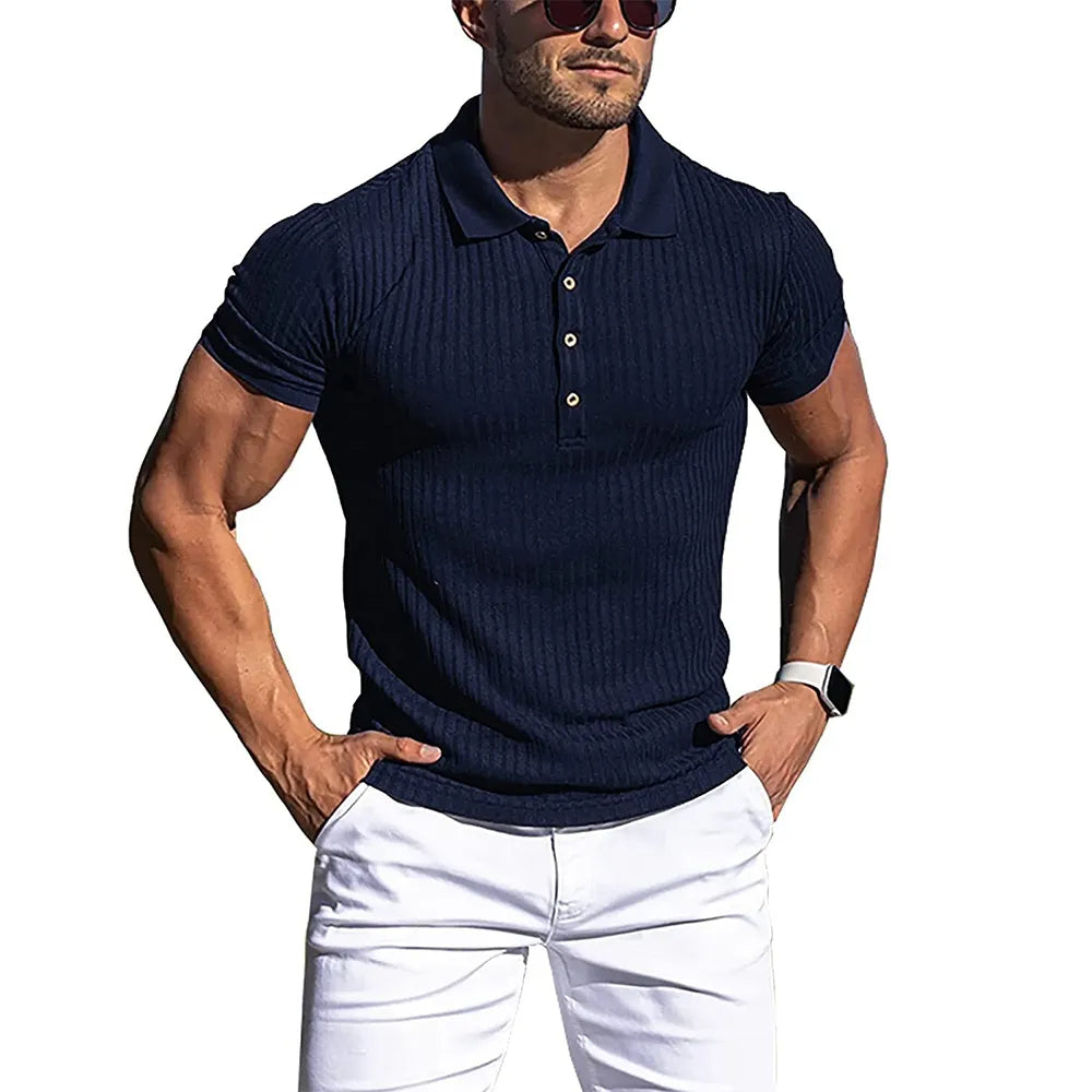 Sammy Jackson Gert Men's Short Sleeve Striped Navy Polo Shirt