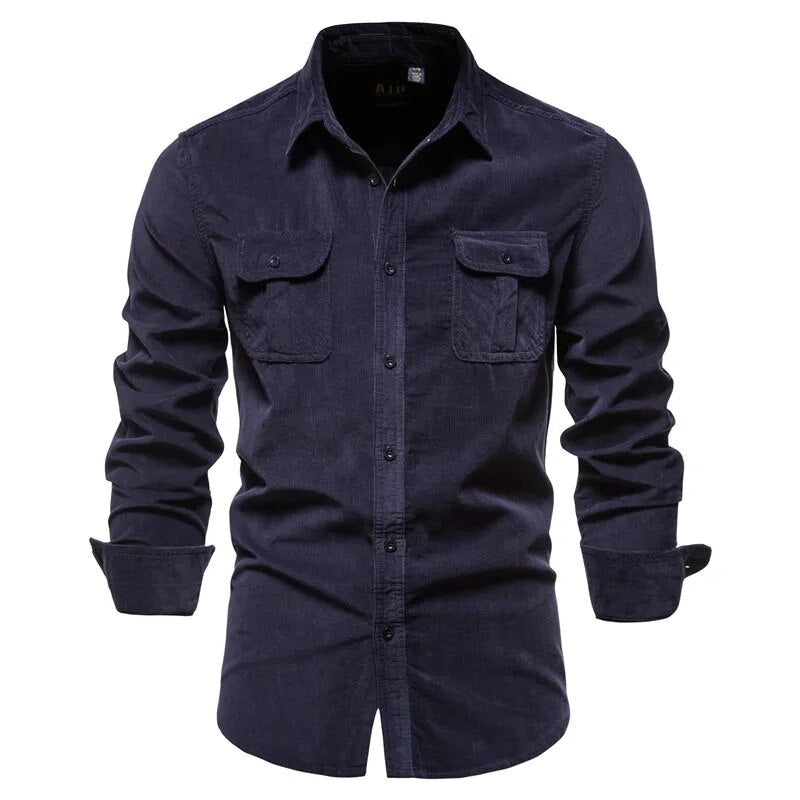 Sammy Jackson Classic Casual Corduroy Pure Cotton Button Shirt