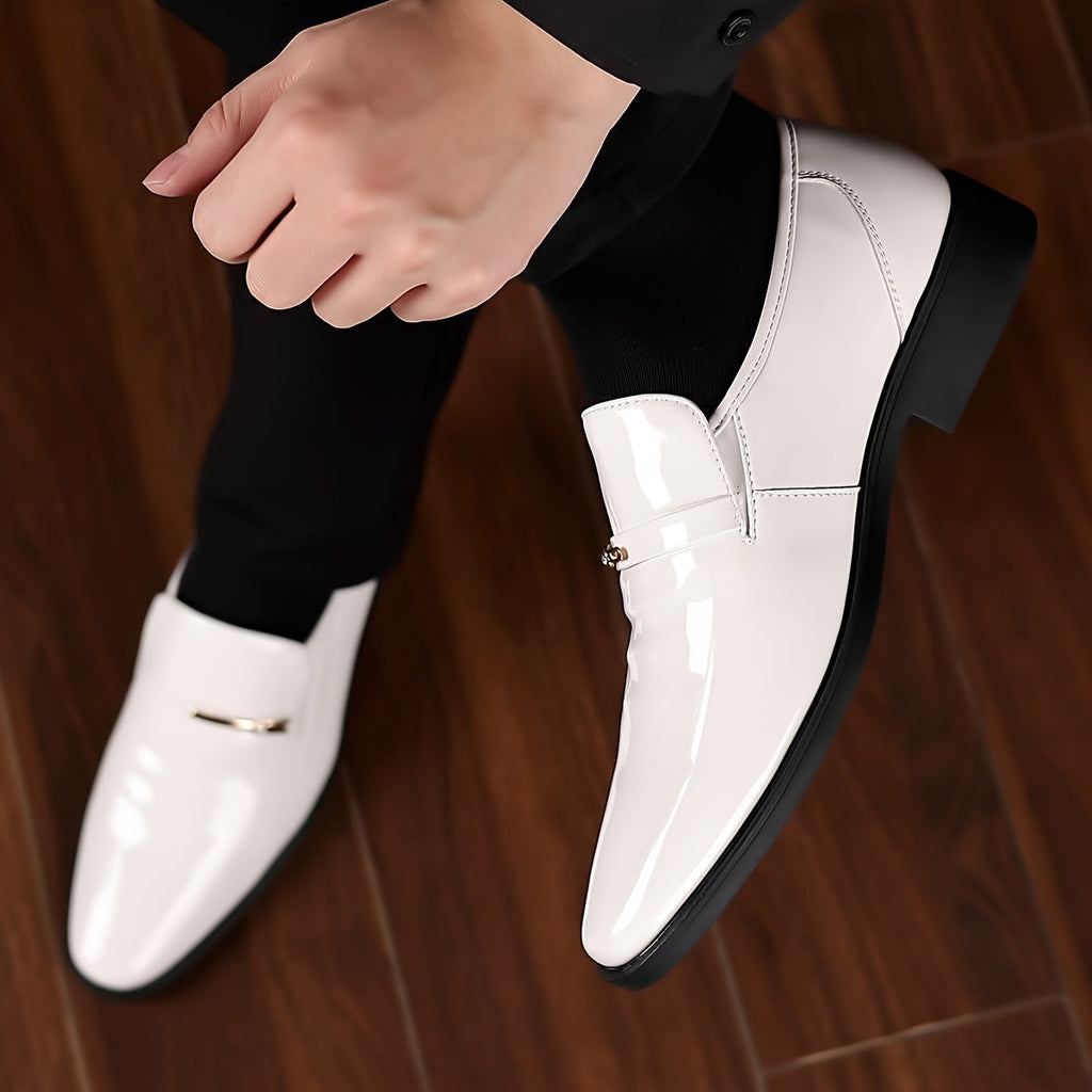 Men's Patent Leather Penny Loafers Pointed Toe Slip On Dress Shoes