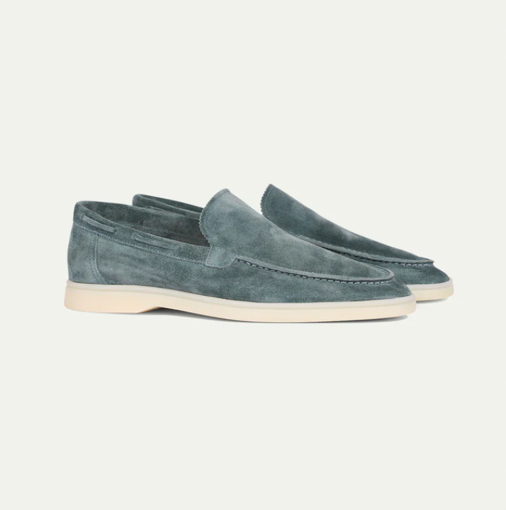 Men's Premium Suede Loafers Featuring Contrast Stitching And White Sole