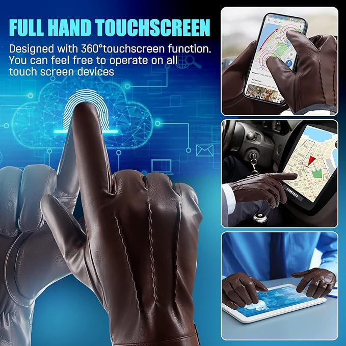 Julien Mens Touchscreen Leather Winter Gloves With Cashmere Lining