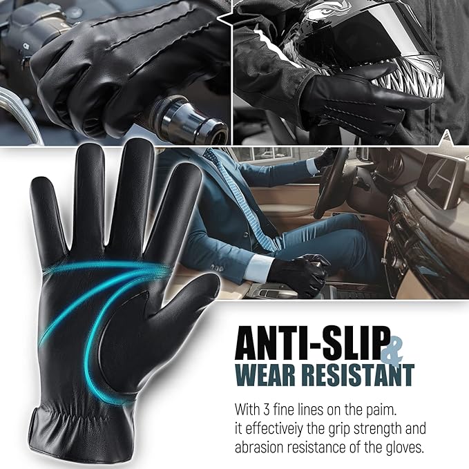 Julien Mens Touchscreen Leather Winter Gloves With Cashmere Lining