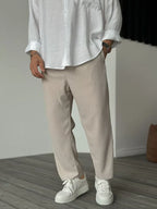 Urban Mens Ribbed Straight Leg Trousers With Elasticated Waist