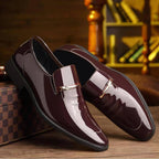 Men's Patent Leather Penny Loafers Pointed Toe Slip On Dress Shoes