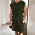 Men's Waffle Knit Sleeveless Top And Shorts Two Piece Set With Drawstring