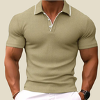Mens Waffle Knit Polo Shirt Short Sleeve Contrast Collar Slim Cut