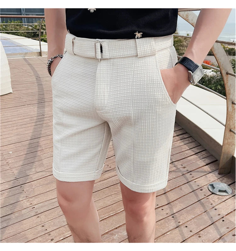 Sammy Jackson Quinten Slim Fit Men's Plaid Knee Length Shorts With Belt