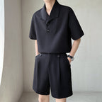 Mens Waffle Knit Short Sleeve Shirt With Matching Tailored Shorts Set