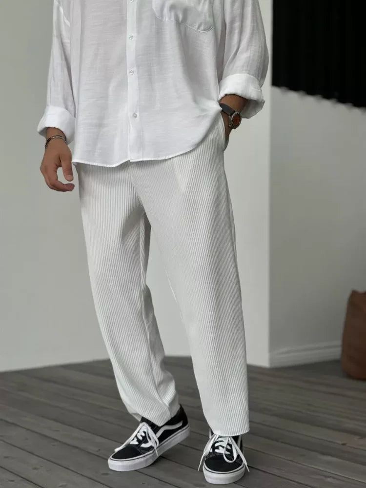 Urban Mens Ribbed Straight Leg Trousers With Elasticated Waist