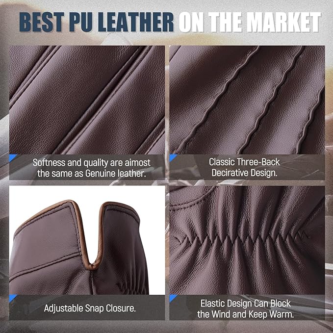 Julien Mens Touchscreen Leather Winter Gloves With Cashmere Lining