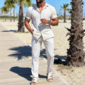 Men's Camp Collar Short Sleeve Shirt And Straight Leg Drawstring Trousers