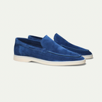 Men's Premium Suede Loafers Featuring Contrast Stitching And White Sole