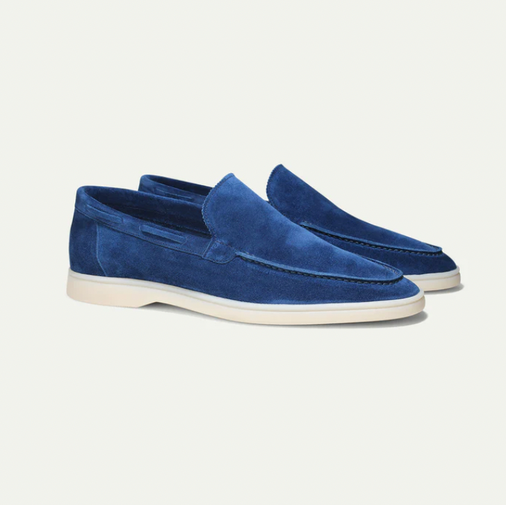 Men's Premium Suede Loafers Featuring Contrast Stitching And White Sole