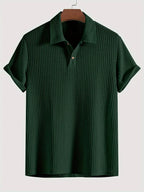 Men's Relaxed Fit Waffle Knit Polo Short Sleeve Casual Top For Warm Weather