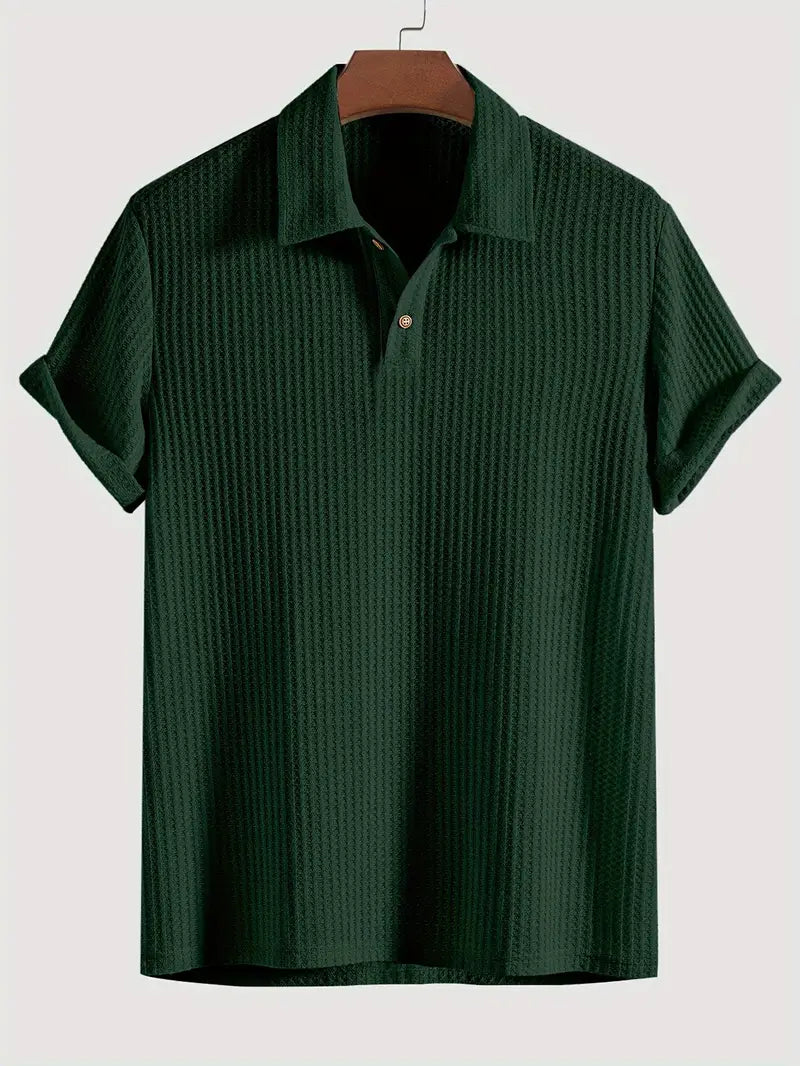 Men's Relaxed Fit Waffle Knit Polo Short Sleeve Casual Top For Warm Weather