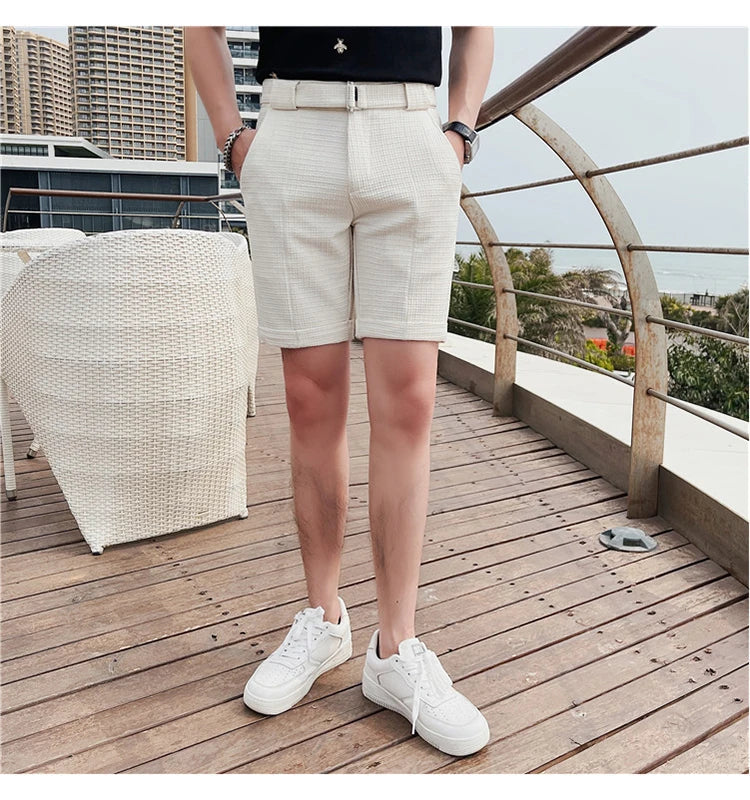 Sammy Jackson Quinten Slim Fit Men's Plaid Knee Length Shorts With Belt