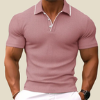 Mens Waffle Knit Polo Shirt Short Sleeve Contrast Collar Slim Cut