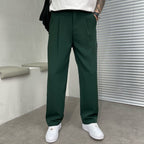 Men's Tailored Wide Leg Dress Trousers With Double Pleats And Belt Loops