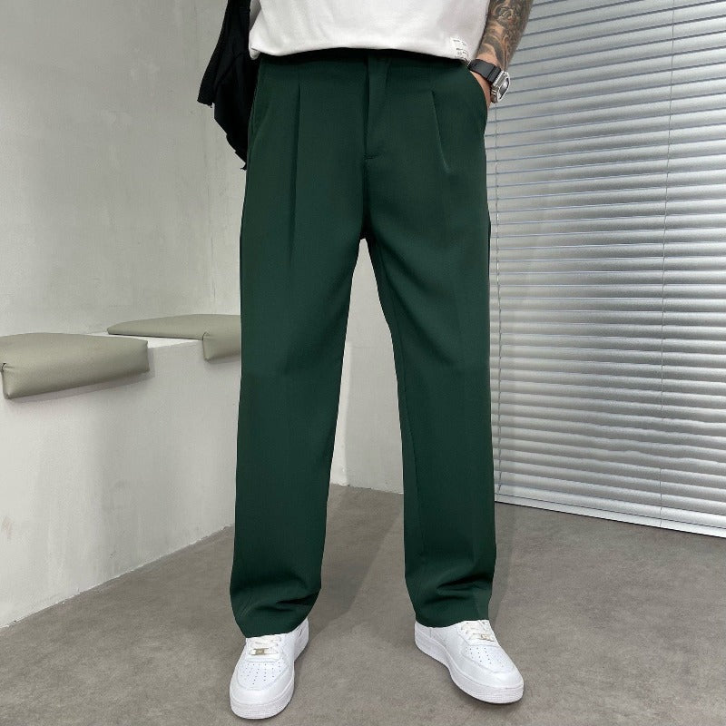 Men's Tailored Wide Leg Dress Trousers With Double Pleats And Belt Loops
