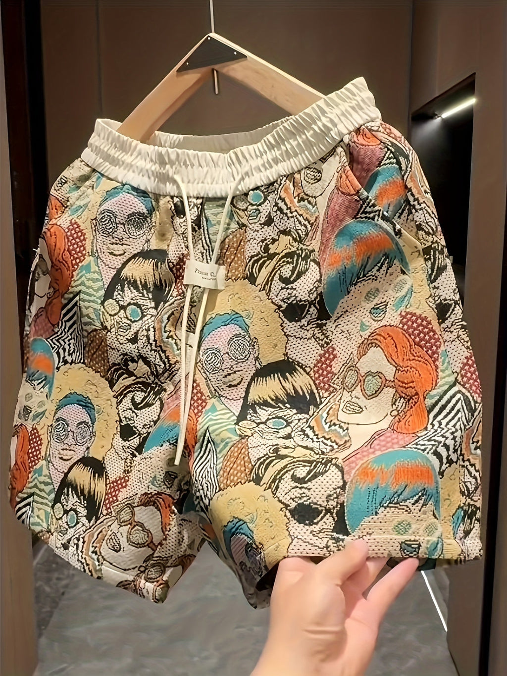 Men's All Over Comic Graphic Print Shorts With Elastic Waistband And Drawstring