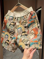 Men's All Over Comic Graphic Print Shorts With Elastic Waistband And Drawstring