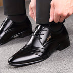 Mens Patent Leather Ribbed Derby Shoes With Pointed Toe Lace Up Black