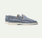 Men's Premium Suede Loafers Featuring Contrast Stitching And White Sole