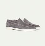 Men's Premium Suede Loafers Featuring Contrast Stitching And White Sole