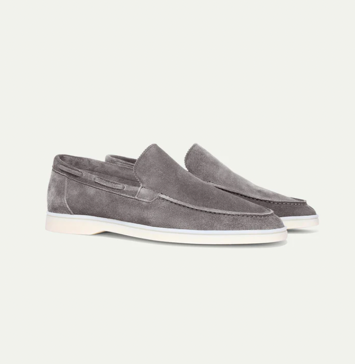 Men's Premium Suede Loafers Featuring Contrast Stitching And White Sole