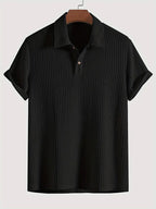 Men's Relaxed Fit Waffle Knit Polo Short Sleeve Casual Top For Warm Weather