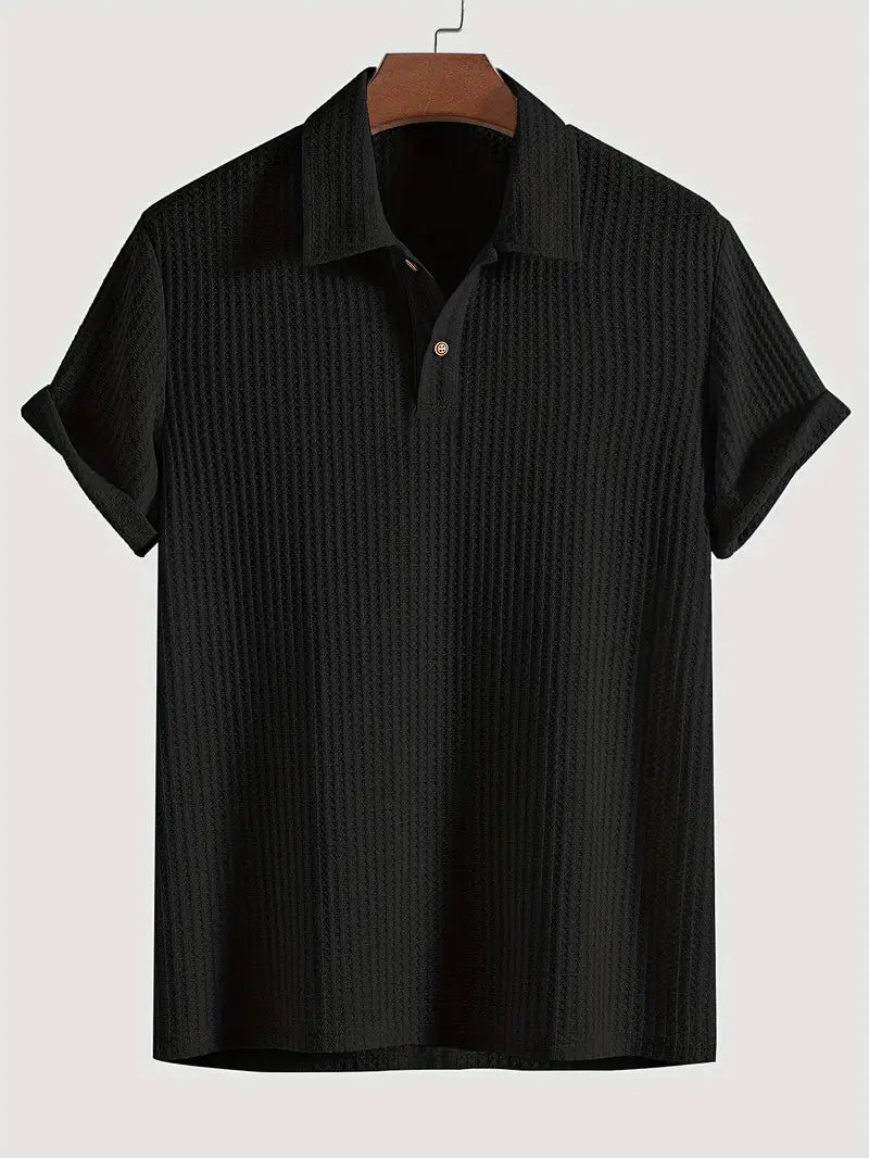 Men's Relaxed Fit Waffle Knit Polo Short Sleeve Casual Top For Warm Weather