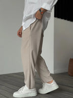 Urban Mens Ribbed Straight Leg Trousers With Elasticated Waist