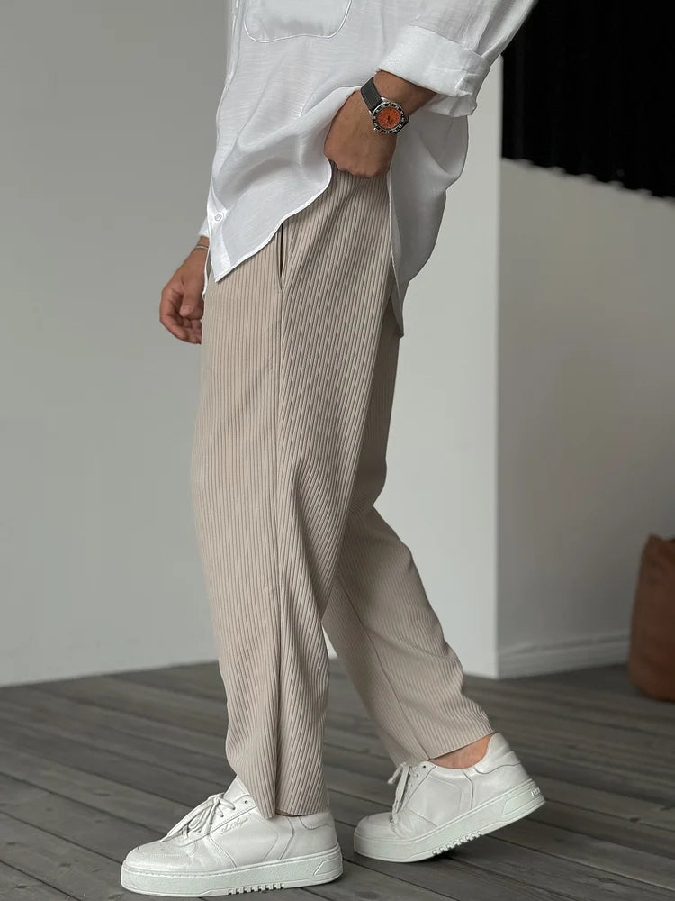 Urban Mens Ribbed Straight Leg Trousers With Elasticated Waist