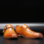 Mens Crocodile Embossed Leather Monk Strap Flats With Stitched Detail Sole