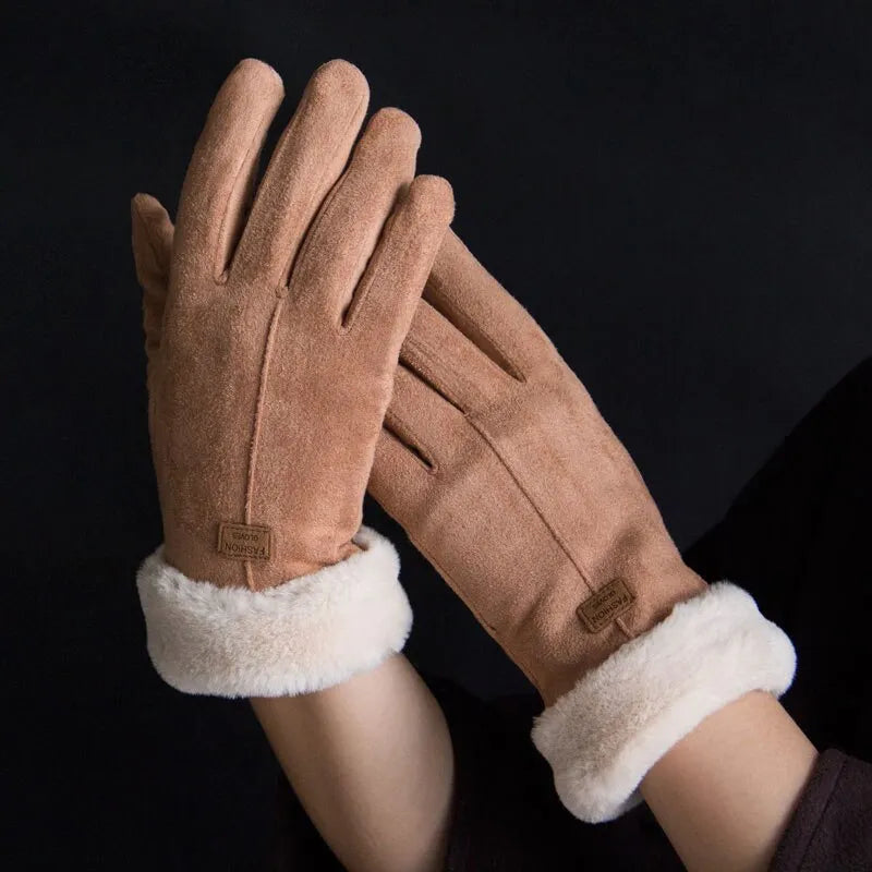 VelvTouch Women Genuine Suede Winter Thermal Fleece Lined Gloves