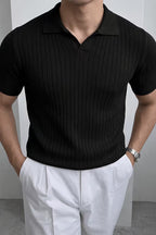 Premium Men's Short Sleeve Knitted Oxford Polo Shirt Navy Blue