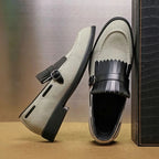 Mens Tassel Suede Slip On Loafers With Monk Strap And Buckle Closure