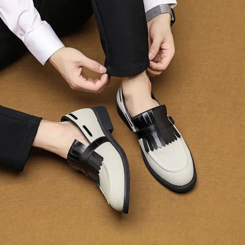 Mens Tassel Suede Slip On Loafers With Monk Strap And Buckle Closure
