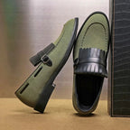 Mens Tassel Suede Slip On Loafers With Monk Strap And Buckle Closure