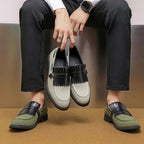 Mens Tassel Suede Slip On Loafers With Monk Strap And Buckle Closure