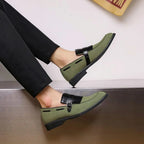 Mens Tassel Suede Slip On Loafers With Monk Strap And Buckle Closure