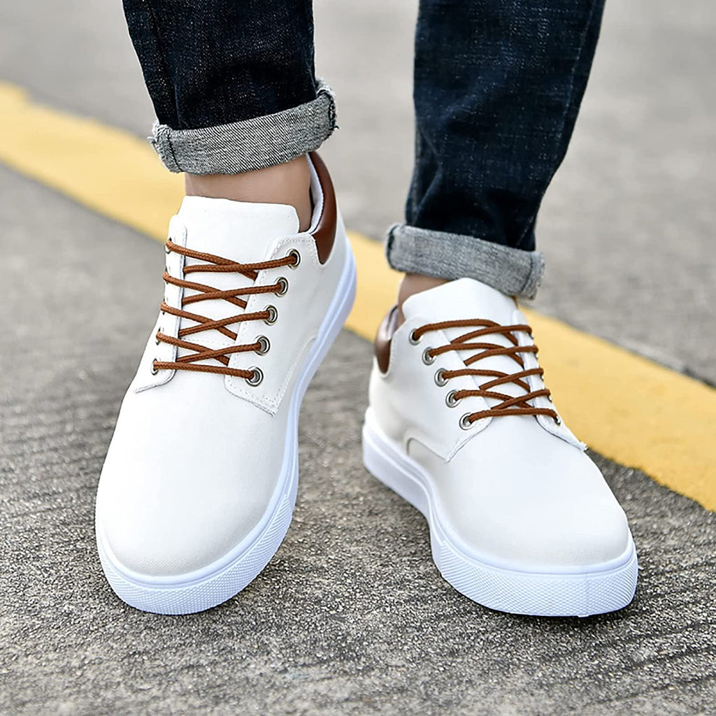 Mens Canvas Low Top Trainers With Leather Trim Heel And White Rubber Sole