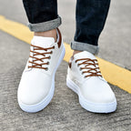 Mens Canvas Low Top Trainers With Leather Trim Heel And White Rubber Sole