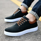 Mens Canvas Low Top Trainers With Leather Trim Heel And White Rubber Sole