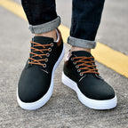 Mens Canvas Low Top Trainers With Leather Trim Heel And White Rubber Sole