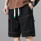 Men's Cargo Shorts With Contrast Stitching And Utility Pockets